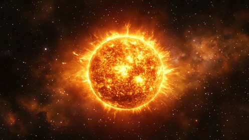 Blazing solar sphere radiates intense flares in deep space