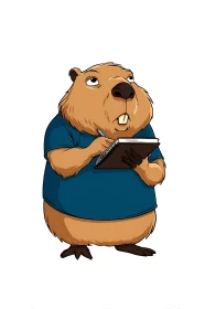 Thoughtful capybara scribbles curious notes in quiet focus