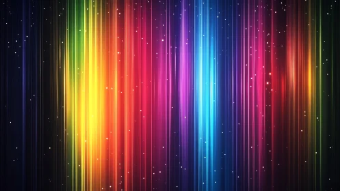 Prismatic light curtains drift through a star-brushed void.