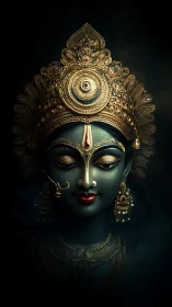 Serene divine goddess portrait in glowing golden adornment.