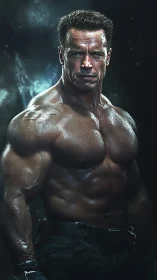 Muscular titan emerges from shadows in hyperreal detail