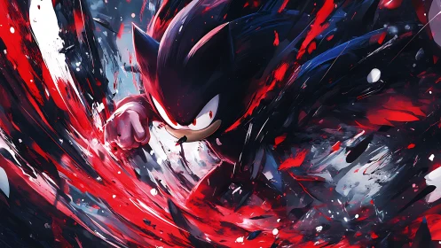 Blazing speed surges as a dark hedgehog charges forward
