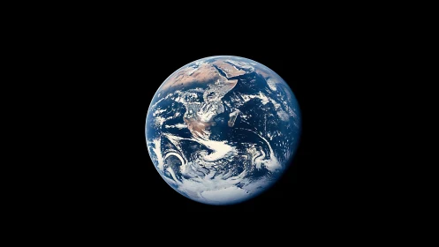 Satellite photograph shows Earth suspended against black space