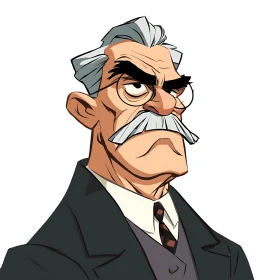 Stern elderly man in angular cel-shaded cartoon portraiture
