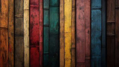 Vertical rows of textured multicolored wooden planks.