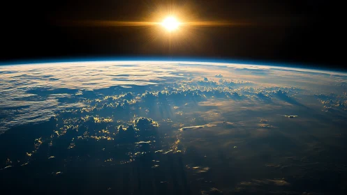 Sunrise above Earth horizon captured from space orbit.