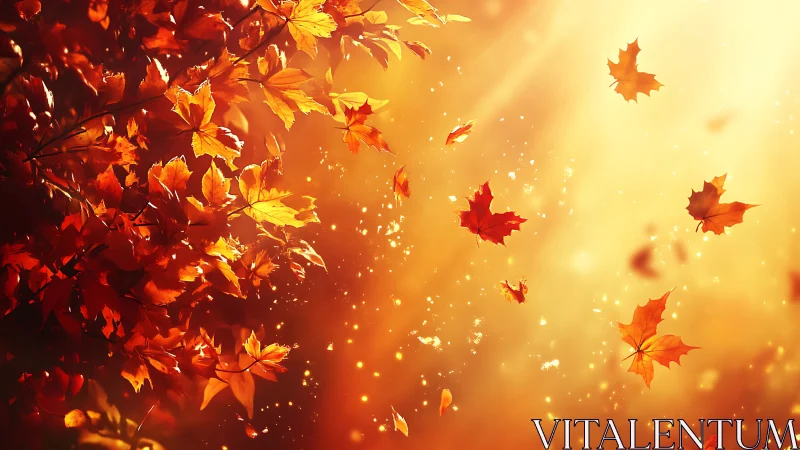 Golden autumn leaves dancing in warm afternoon light.