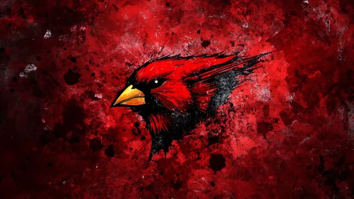 Cardinal head illustration bursts from distressed red field