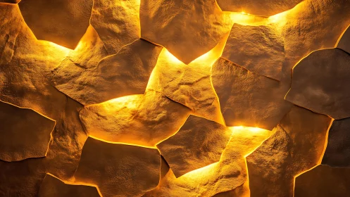 Illuminated Stone Wall Texture with Warm Golden Lighting.