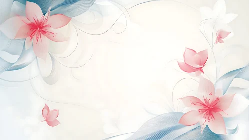 Ethereal Bloom: Pink Petals Dance Through Azure Ribbons.