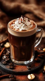 Velvet mocha crowned in whipped cream and cocoa confetti.