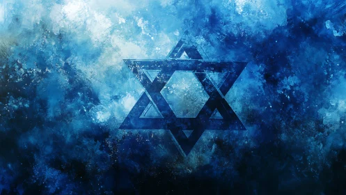 Star of David adrift in celestial sapphire stormclouds.