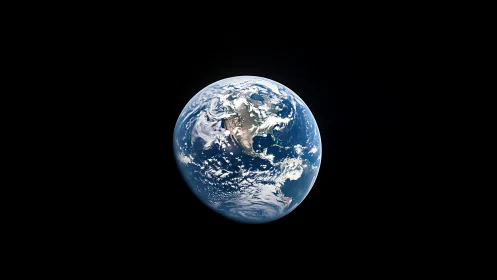 Planet Earth floats isolated in deep black space void