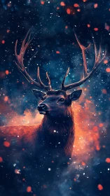 Stately stag glows softly against a dreamy cosmic night