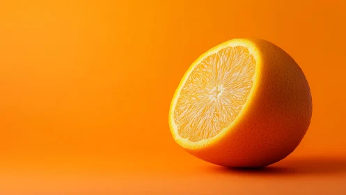 Bright half orange leans calmly against a vivid backdrop