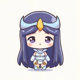 Cute chibi girl in blue armor with long purple hair.