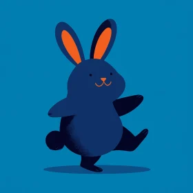 Playful navy rabbit silhouette on bright blue field.