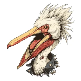 Punk pelican rocker screams in spiked leather defiance.