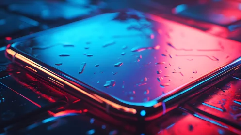 Sleek waterproof smartphone with neon lighting in futuristic style.