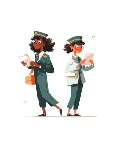 Cheerful mail carriers sharing stories between letters.