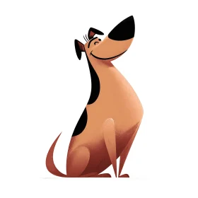 Cartoon dog poses with playful grin and sleek charm.