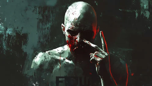 Storm-lit figure in bold red shadows and raw emotion.