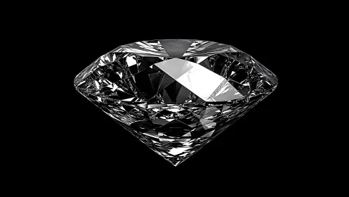 Brilliant cut diamond on black background, hyper-realistic style.