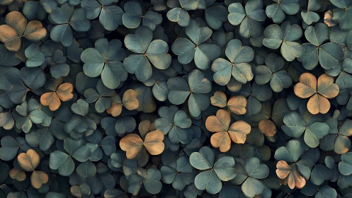 Clover canopy pattern with teal foliage and warm patina highlights.