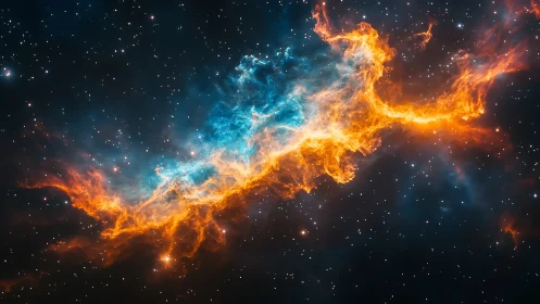 Stellar firestorm river carves blazing path through cosmic night.