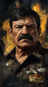 Weathered commander studies storms beyond the burning dusk