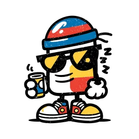 Retro streetwear soda can mascot with distressed texture art