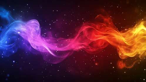 Cosmic ribbons of color weave through a starlit digital void.