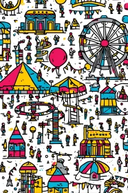 Vector amusement park pattern with Ferris wheel and rides