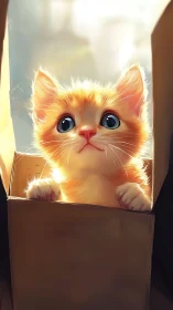 Sunlit box-kitten with moon-wide eyes of wonder.