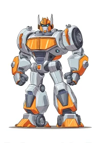 Orange and gray combat robot character in frontal stance.