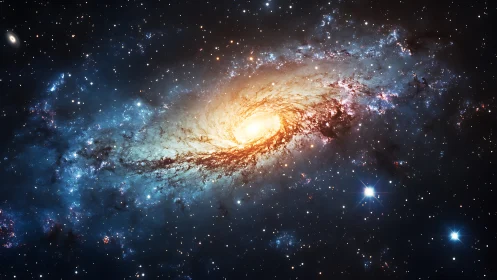 Spiral galaxy swirls like a molten lantern in cold space