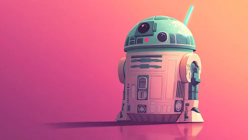 Stylized teal service droid on warm gradient sci fi backdrop