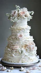 Luxurious Four-Tier Wedding Cake With Cascading Flowers.