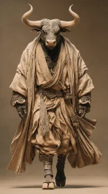 Horned desert monk strides in windswept ceremonial robes.