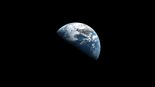 Earth hemisphere is partially illuminated against black space