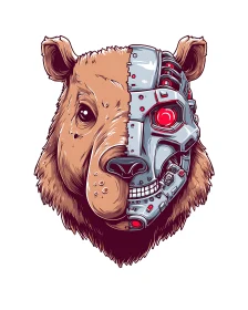 Cybernetic bear portrait merges wild instinct with cold steel