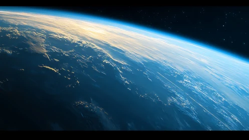 Curved planetary horizon displays atmospheric scattering gradient