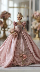 Graceful doll princess glows in a rose-pink ball gown
