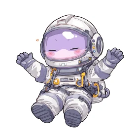 Chibi astronaut character in stylized EVA suit illustration.