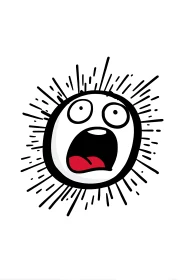 Shocked cartoon face explodes with comic-style energy.