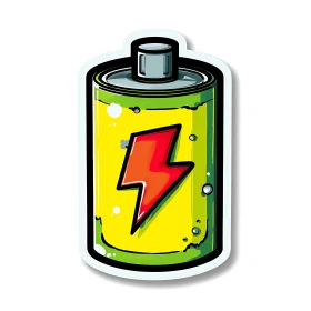 Cartoon battery crackles with bold neon charge and attitude