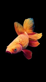 Glowing orange koi fish drifts softly in velvety darkness