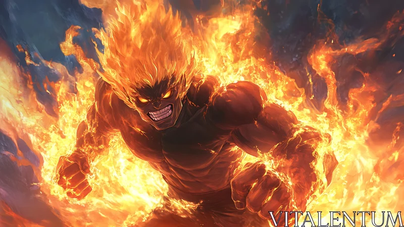 Inferno-skulled brawler erupts forward in roaring amber flames