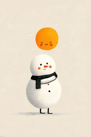 Cheerful snowman and smiling sun sharing a cozy moment.