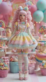 Pastel princess doll brightens a dreamy candy dessert party